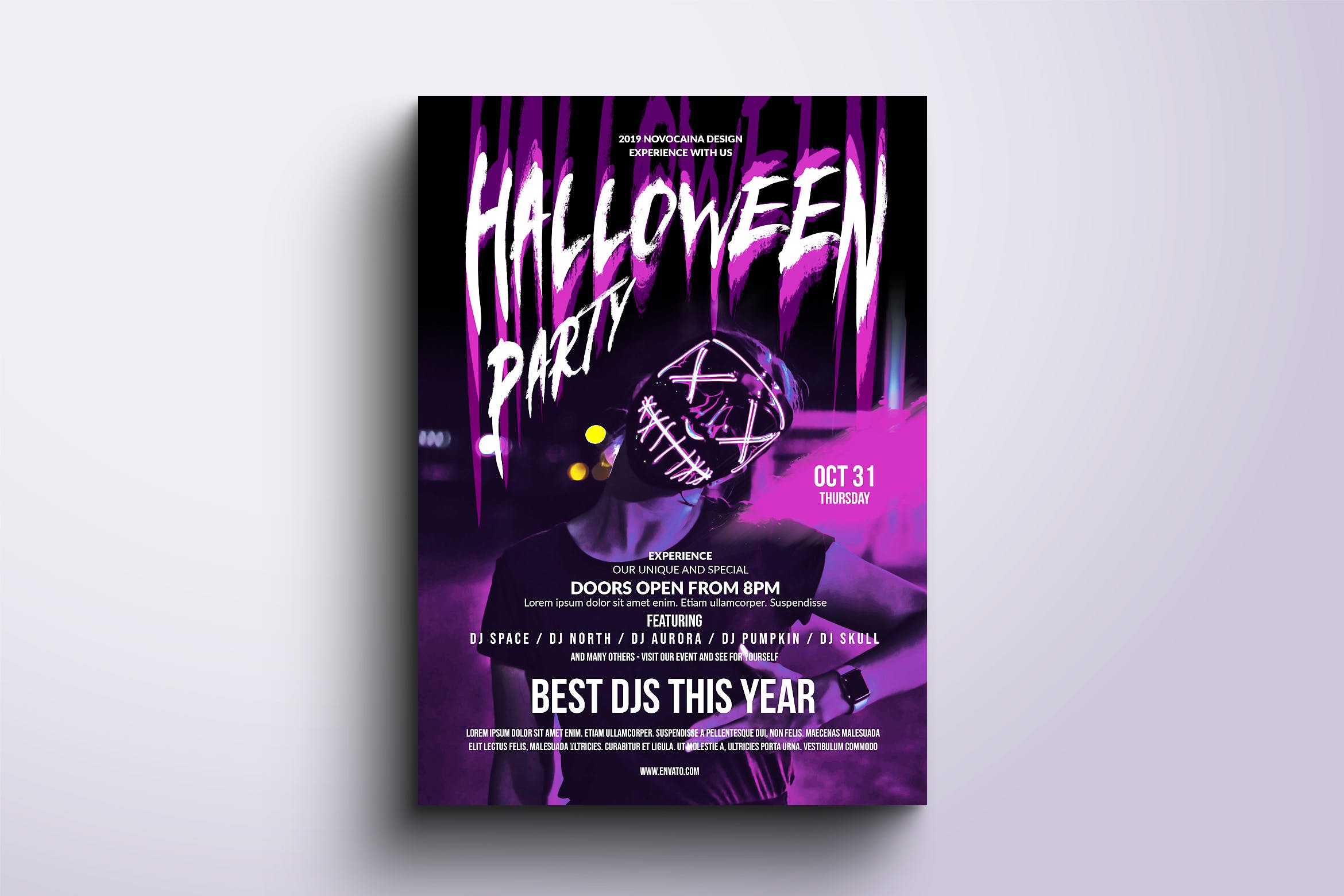 万圣节迷幻音乐深夜派对活动海报设计模板v3 Hallowee