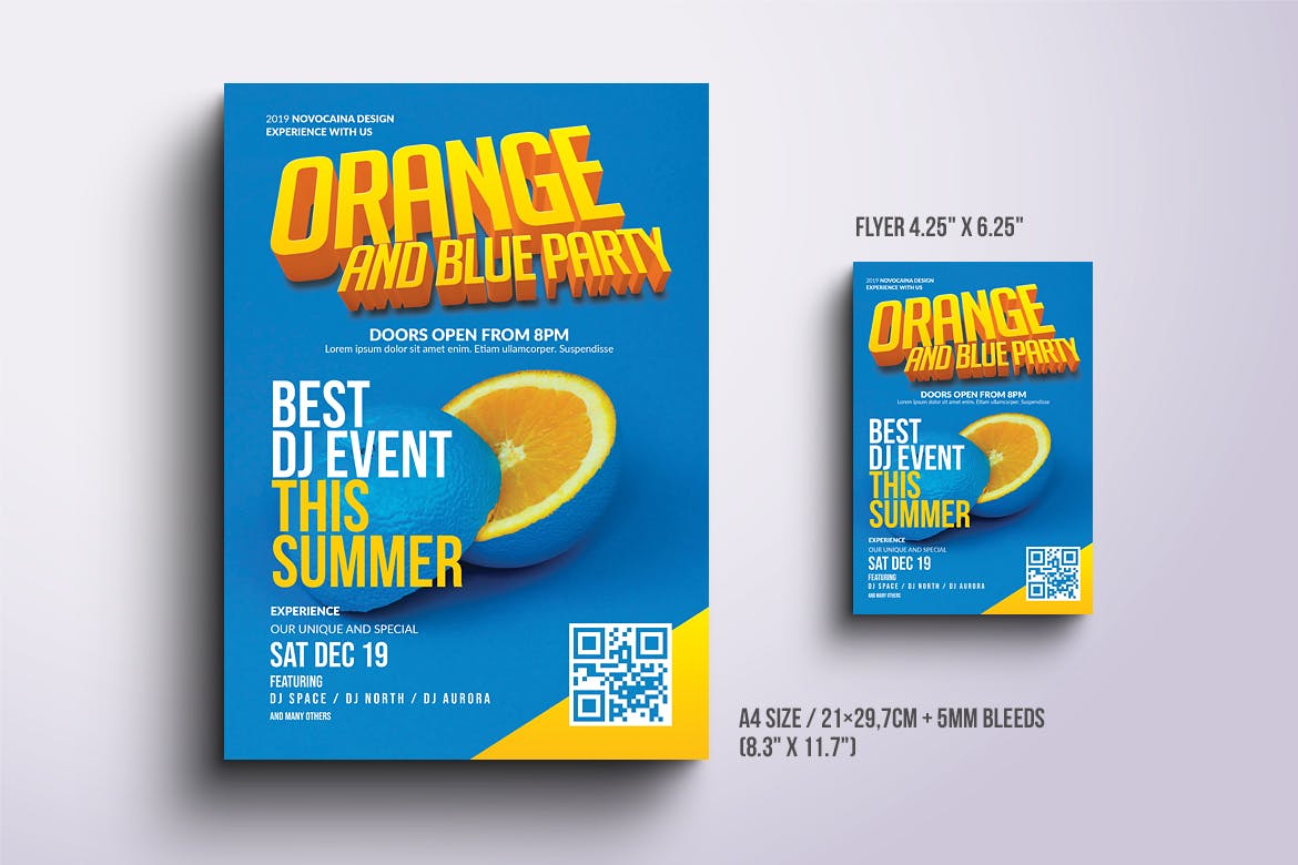 橙色派对活动海报传单设计模板 Orange Party Fl