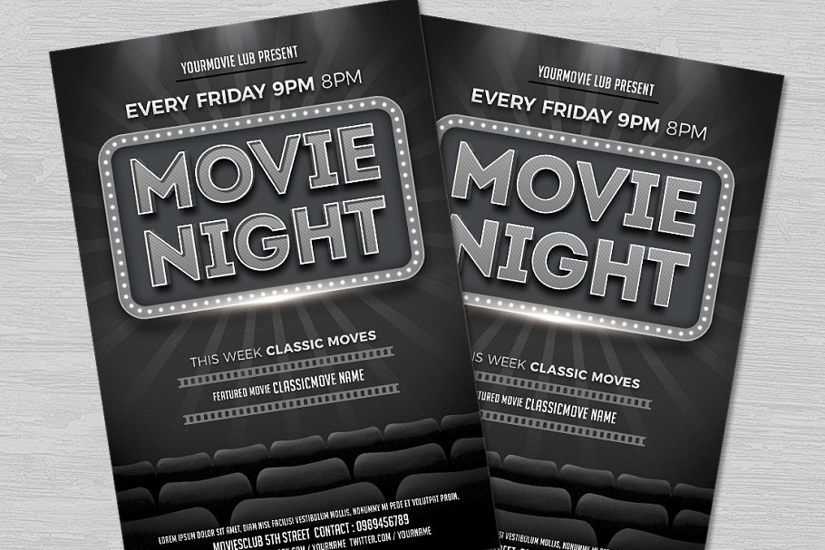 电影之夜海报制作模板 Movie Night Flyer #