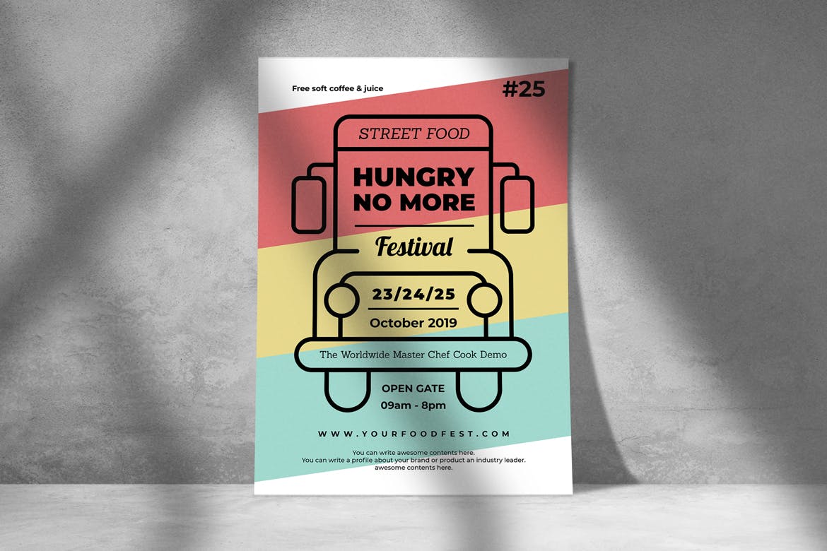 快餐卡美食节复古广告海报设计模板 Food Truck Fl