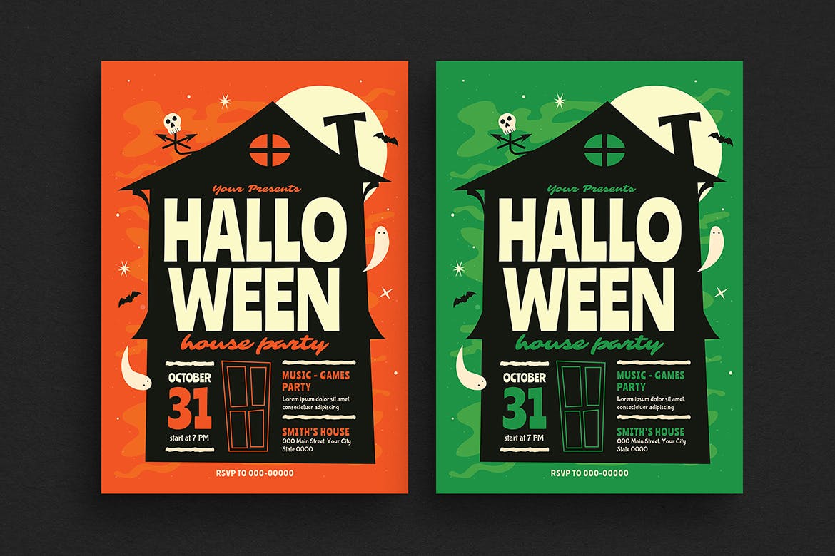 万圣节鬼屋派对活动海报设计模板 Halloween Hous