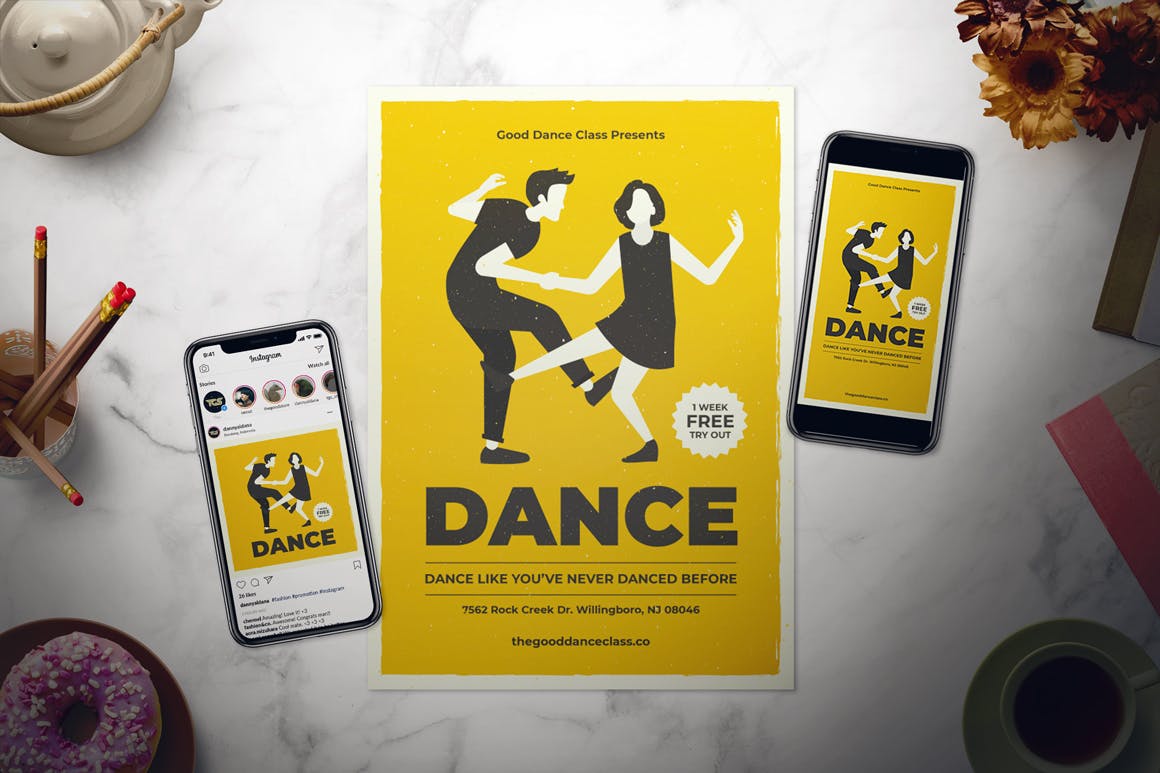 舞蹈培训课程推广海报设计模板 Dance Class Fly