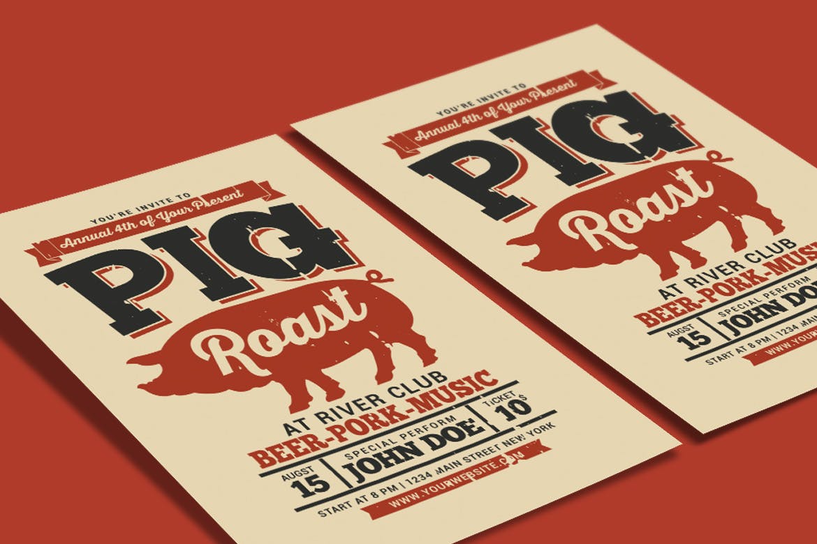 篝火烧烤晚会活动宣传创意海报传单设计模板 Pig Roast