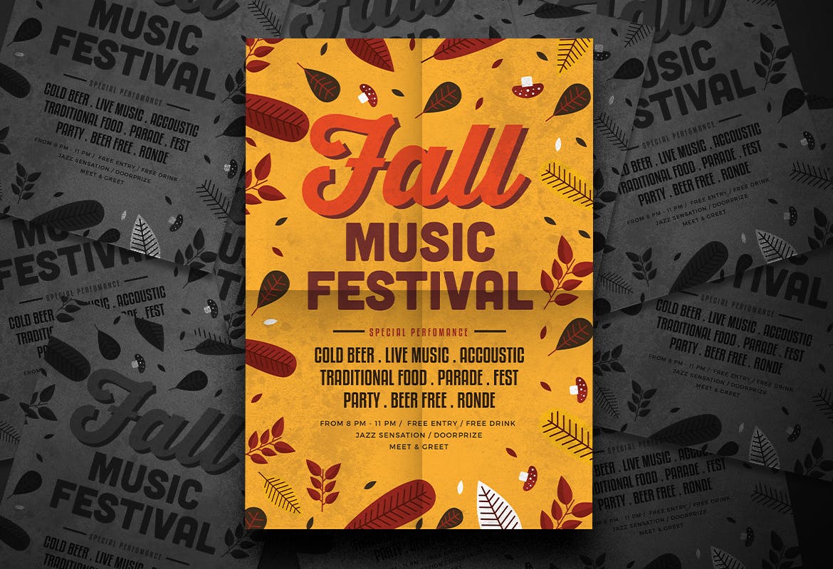 秋季主题音乐盛会海报传单设计PSD模板 Fall Music
