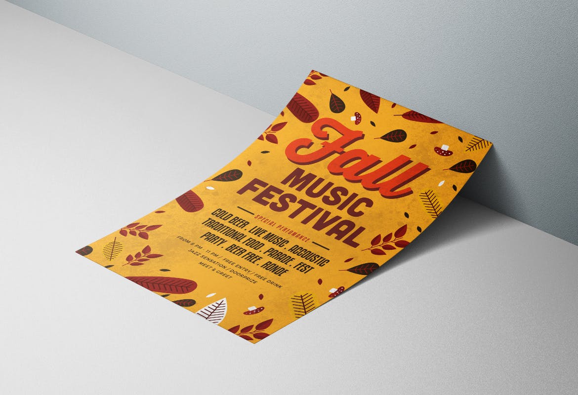 秋季主题音乐盛会海报传单设计PSD模板 Fall Music