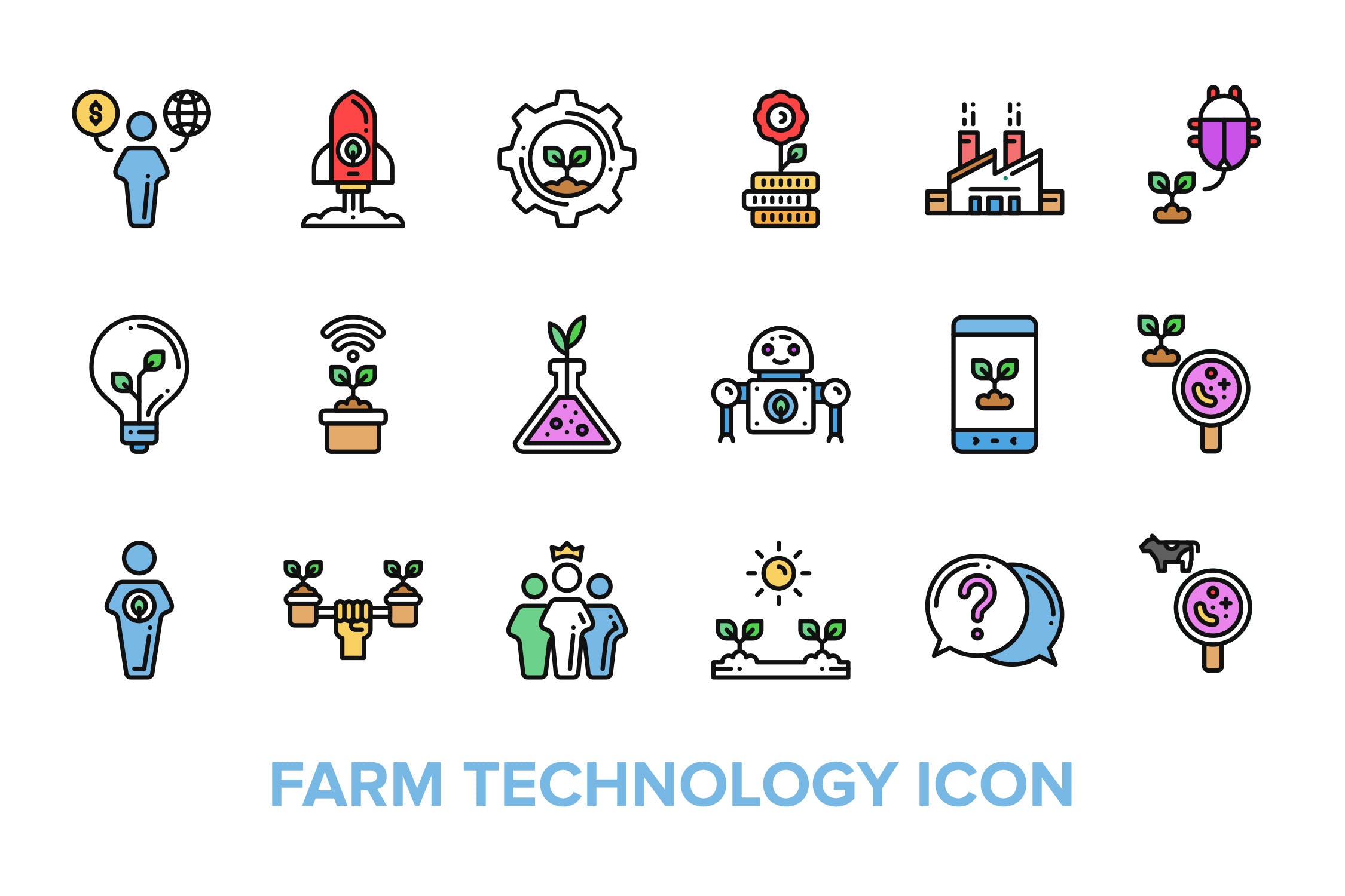 现代化农场技术彩色概念图标矢量图标素材 Farm Techn