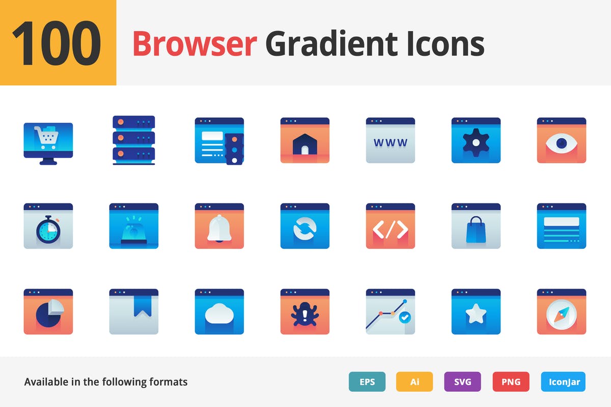 100枚浏览器主题渐变矢量图标 Browser Gradie