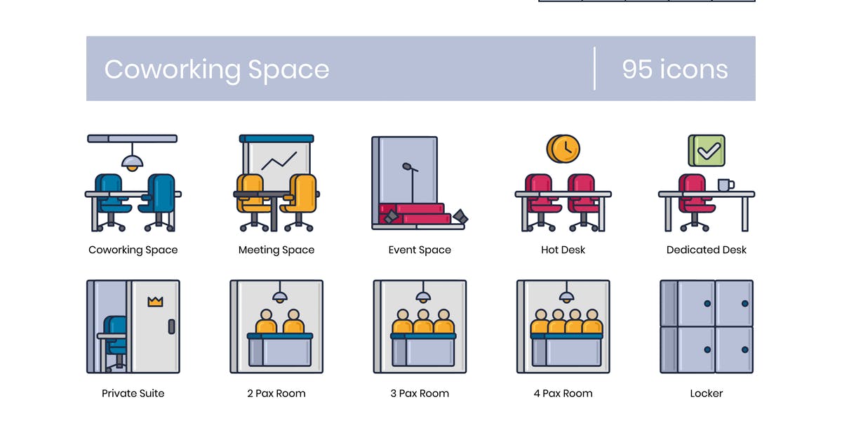 95枚办公室空间图标素材 95 Coworking Spac