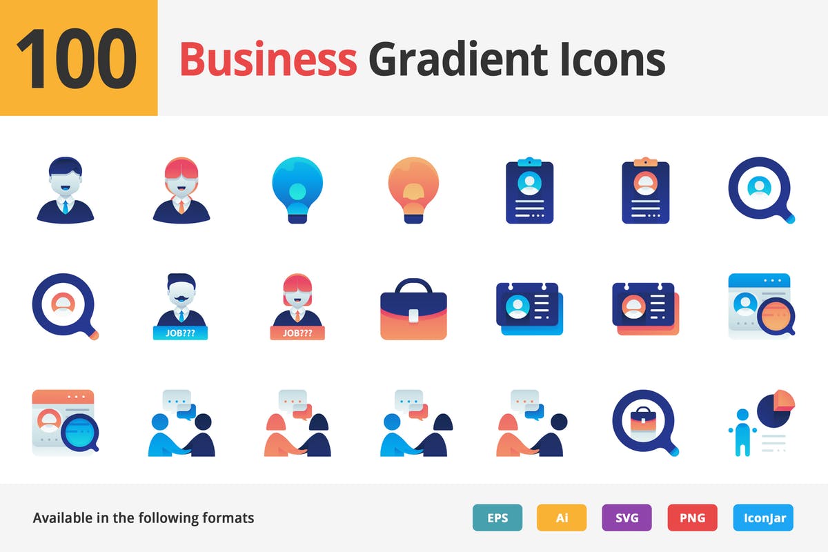 100枚商业职场主题渐变矢量图标 Business Empl