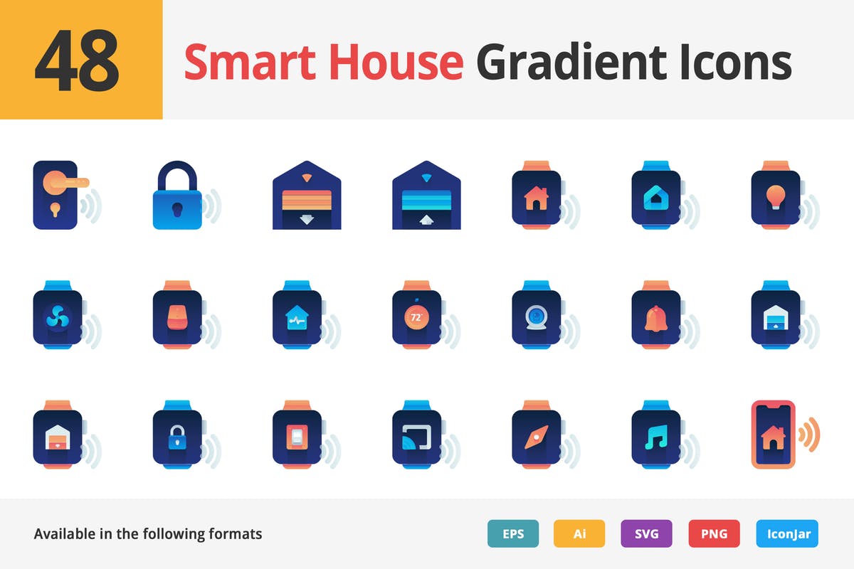 48枚AI智能家居主题渐变图标素材 Smart house