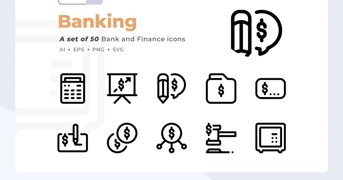 50枚银行金融主题线条图标素材 Smoothline – 5