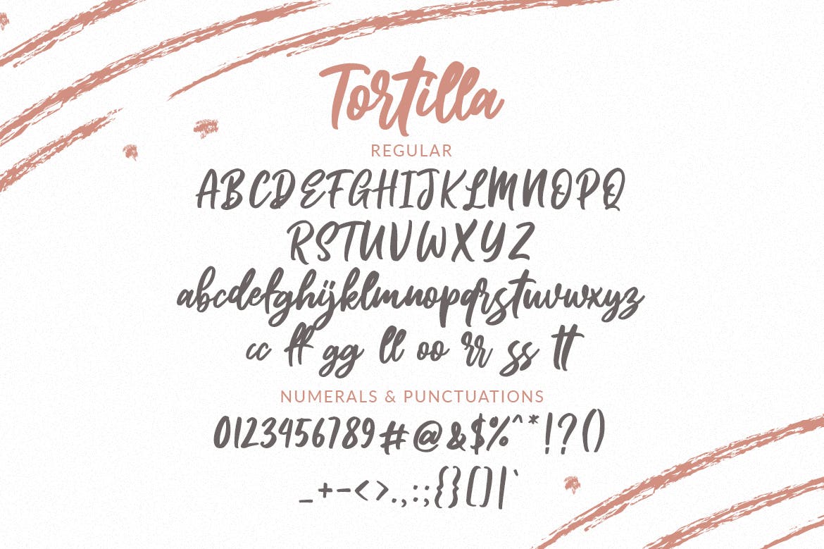 流畅笔画英文书法笔刷字体下载 Tortilla – Hand