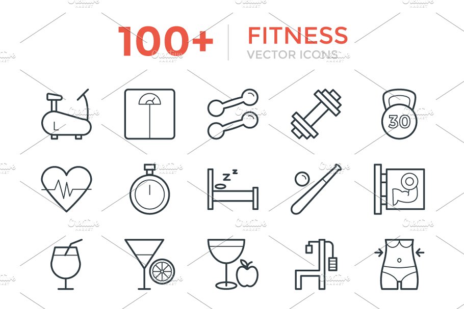 100 健身矢量图标 100 Fitness Vector