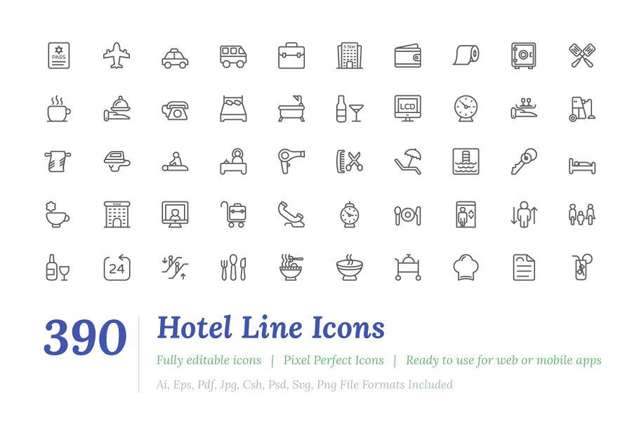 酒店旅馆主题线条图标 390 Hotel Line Icon