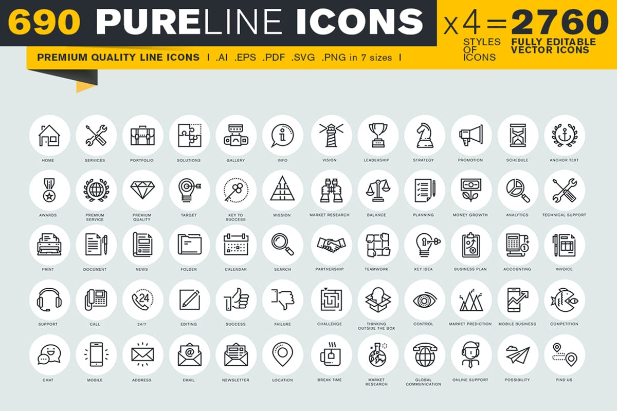 创意简约细线矢量图标合集 Pure Line Icons