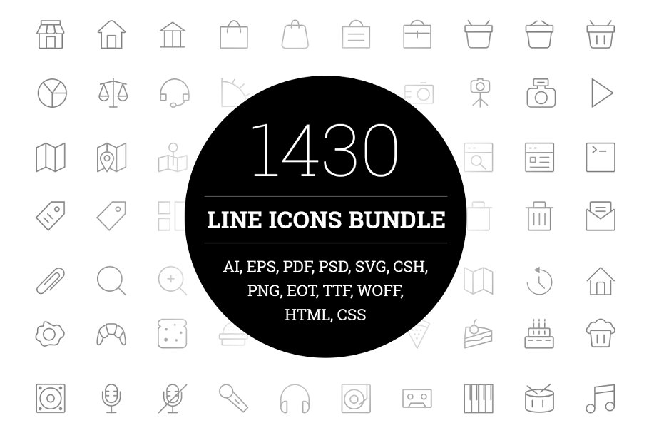 线型网页APP图标素材 1430 Line Icons Bu