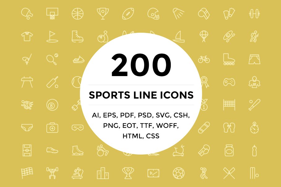 体育主题运动系列图标 200 Sports Line Ico