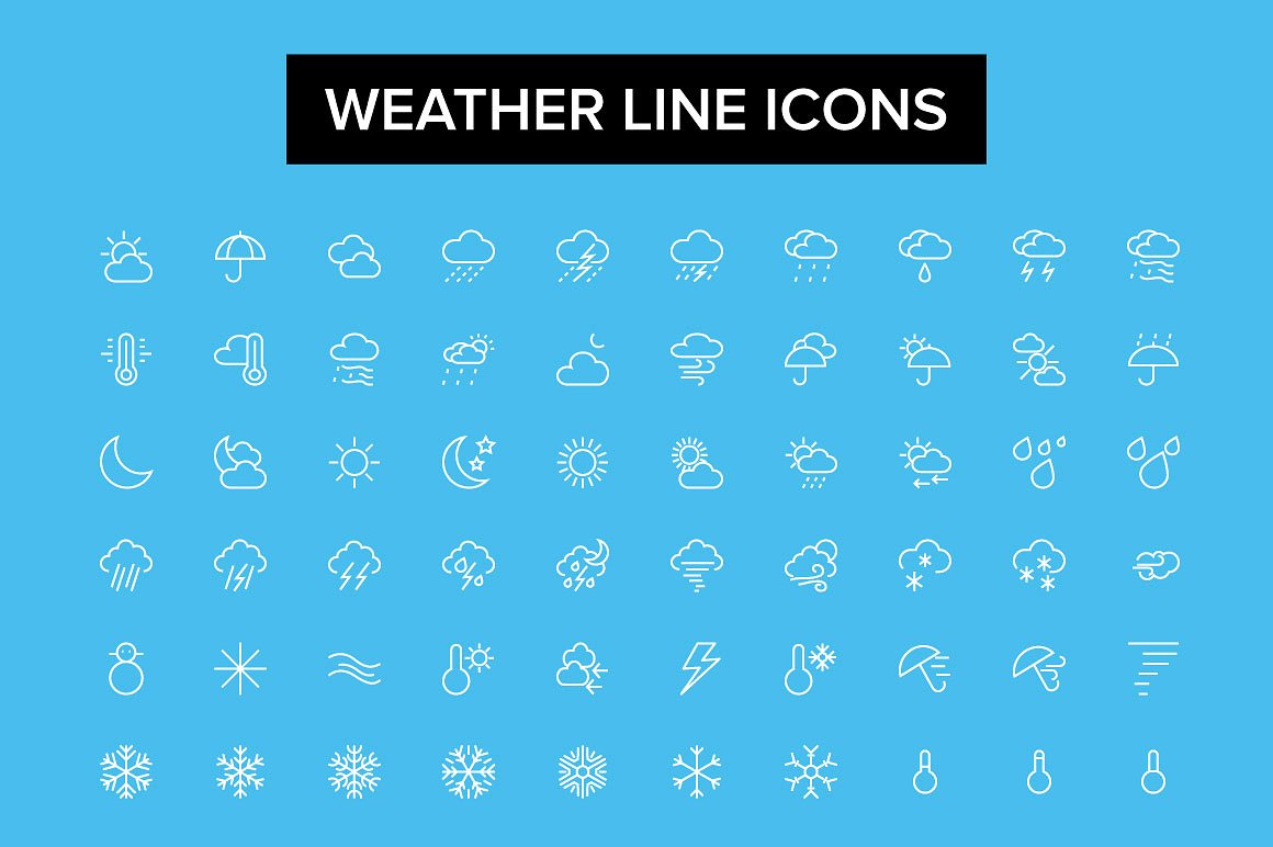 天气主题线条图标素材 Weather Line Icons