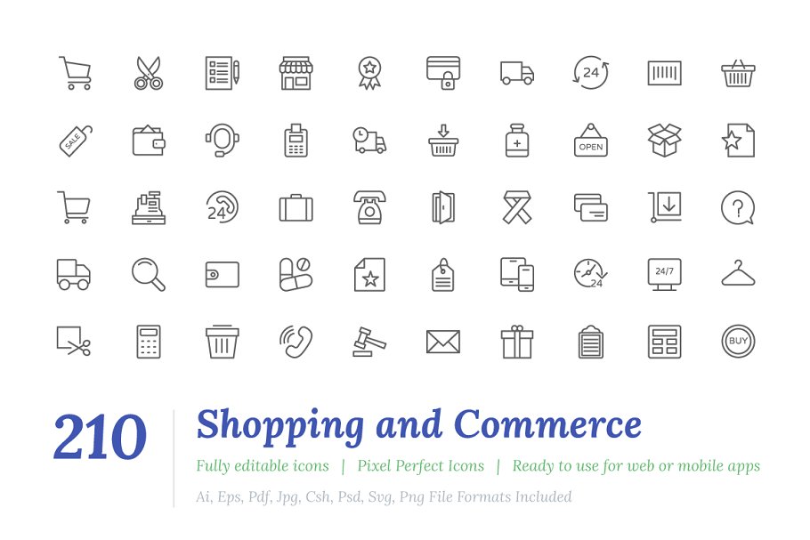 电子商务贸易主题图标Shopping Line Icons
