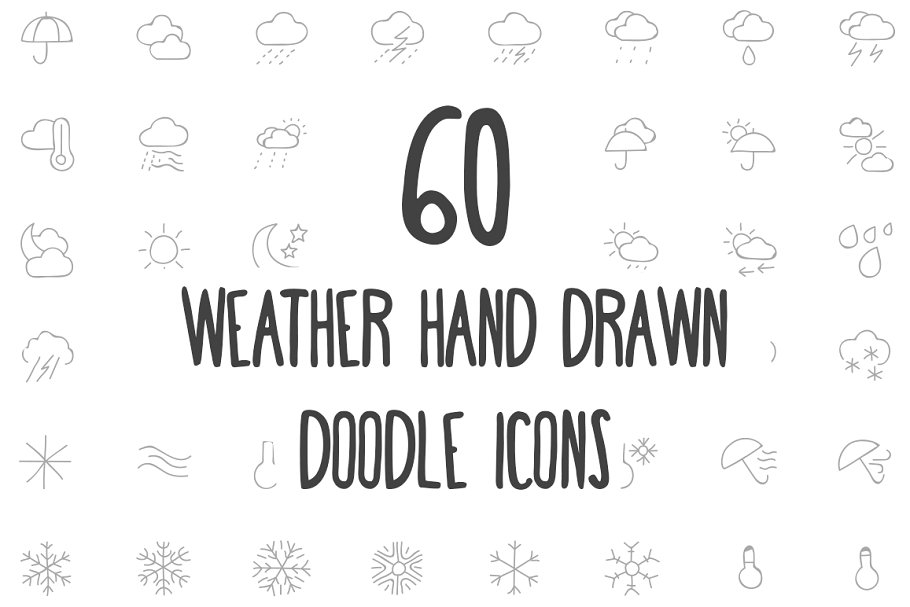手绘涂鸦风格天气主题图标  Weather Hand Dra