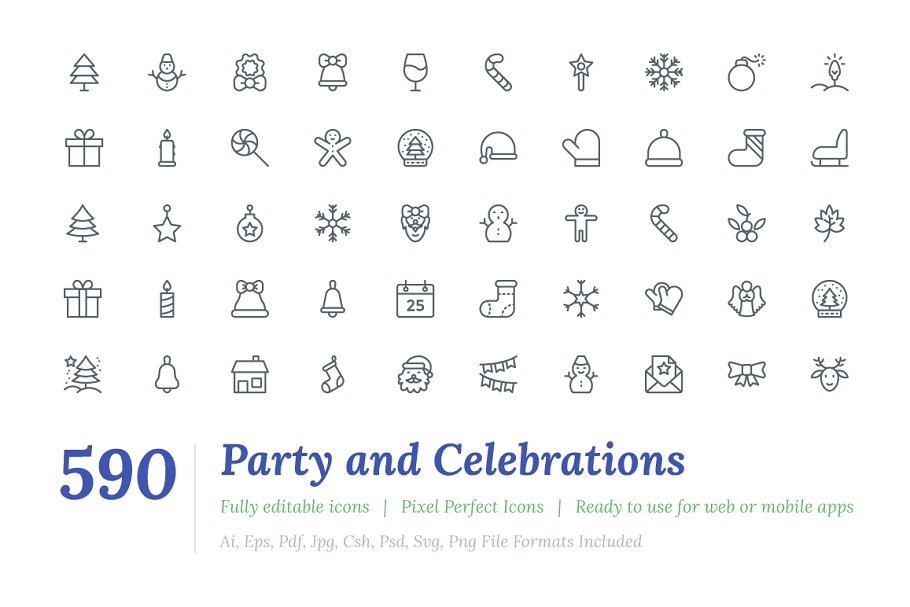 派对和庆祝活动线条图标 Party and Celebrat