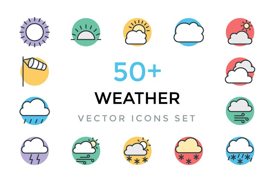 天气主题矢量彩色图标 Weather Vector Icon
