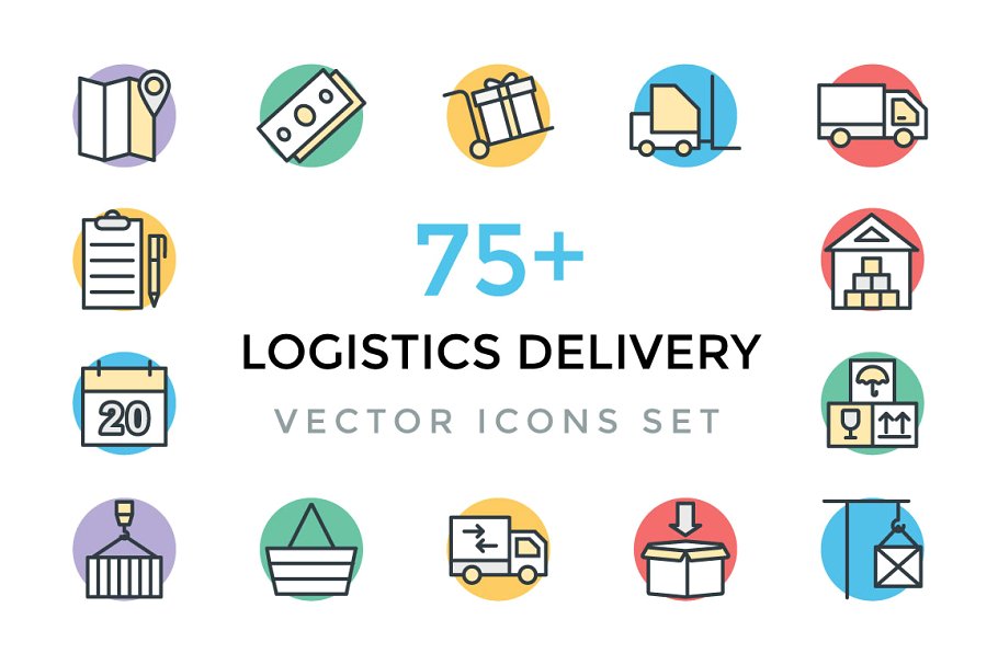 物流运输业彩色粗线条图标 Logistics Deliver