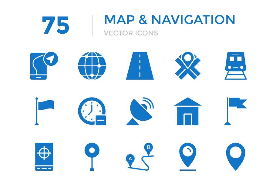 75个地图和导航矢量图标 75 Maps and Navig