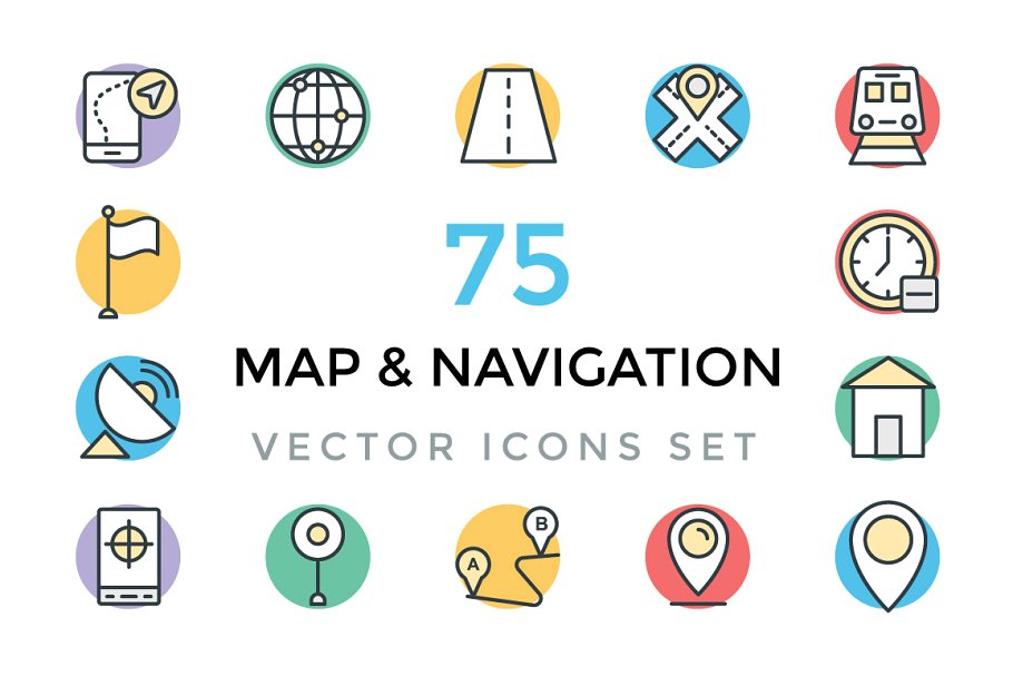 地图导航矢量彩色图标Maps and Navigation