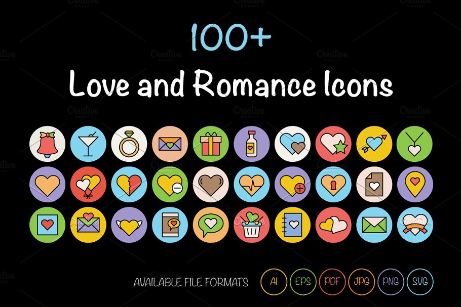 爱和浪漫矢量图标 100 Love and Romance