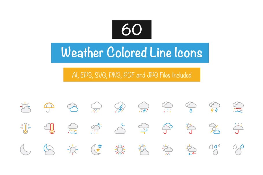 天气图标 60 Weather Colored Line I