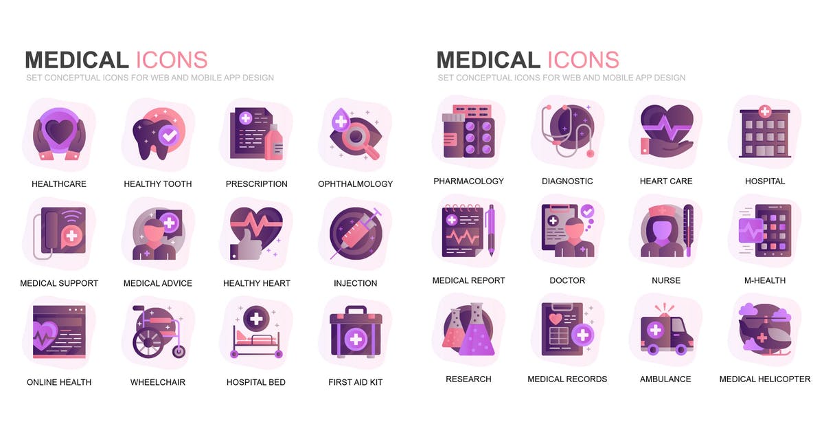 现代扁平化渐变设计风格医疗健康主题图标素材modern-se