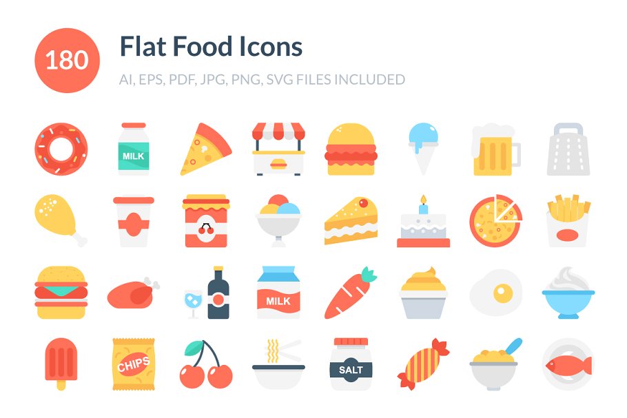 美食食品主题扁平化设计图标下载  Flat Food Ico