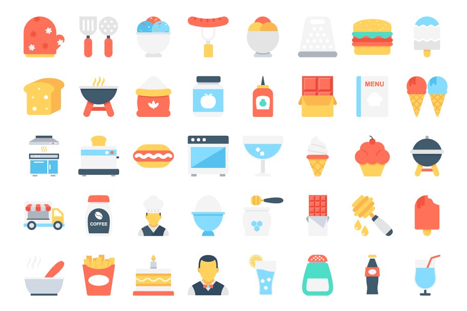 扁平化美食图标素材 180 Flat Food Icons