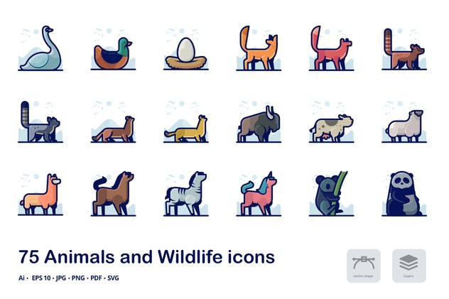 动物世界描边矢量图标合集 Animals Detailed