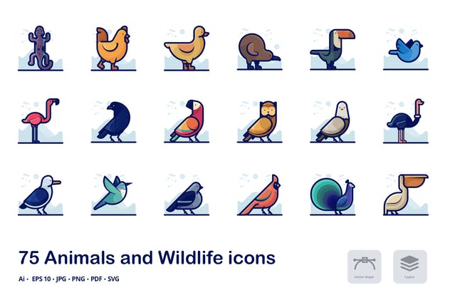 动物世界描边矢量图标合集 Animals Detailed