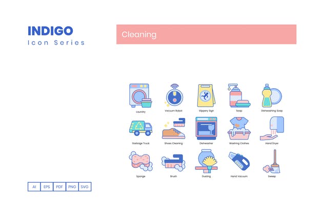 靛蓝配色家政清洁服务图标合集 65 Cleaning Ico
