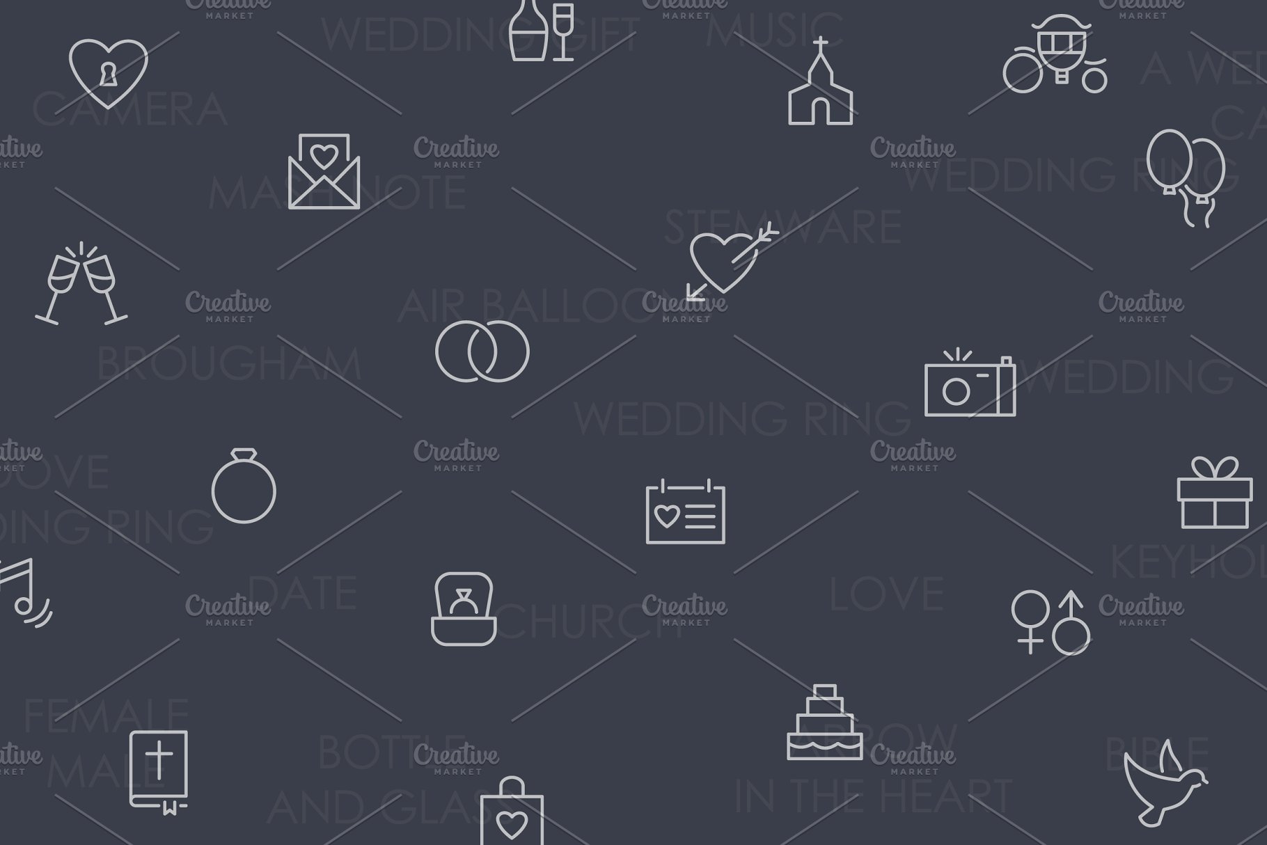 婚礼线条图标 Wedding thinline icons