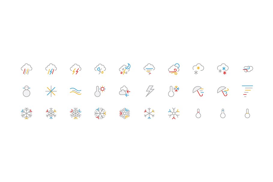 60个天气主题彩色线条图标集