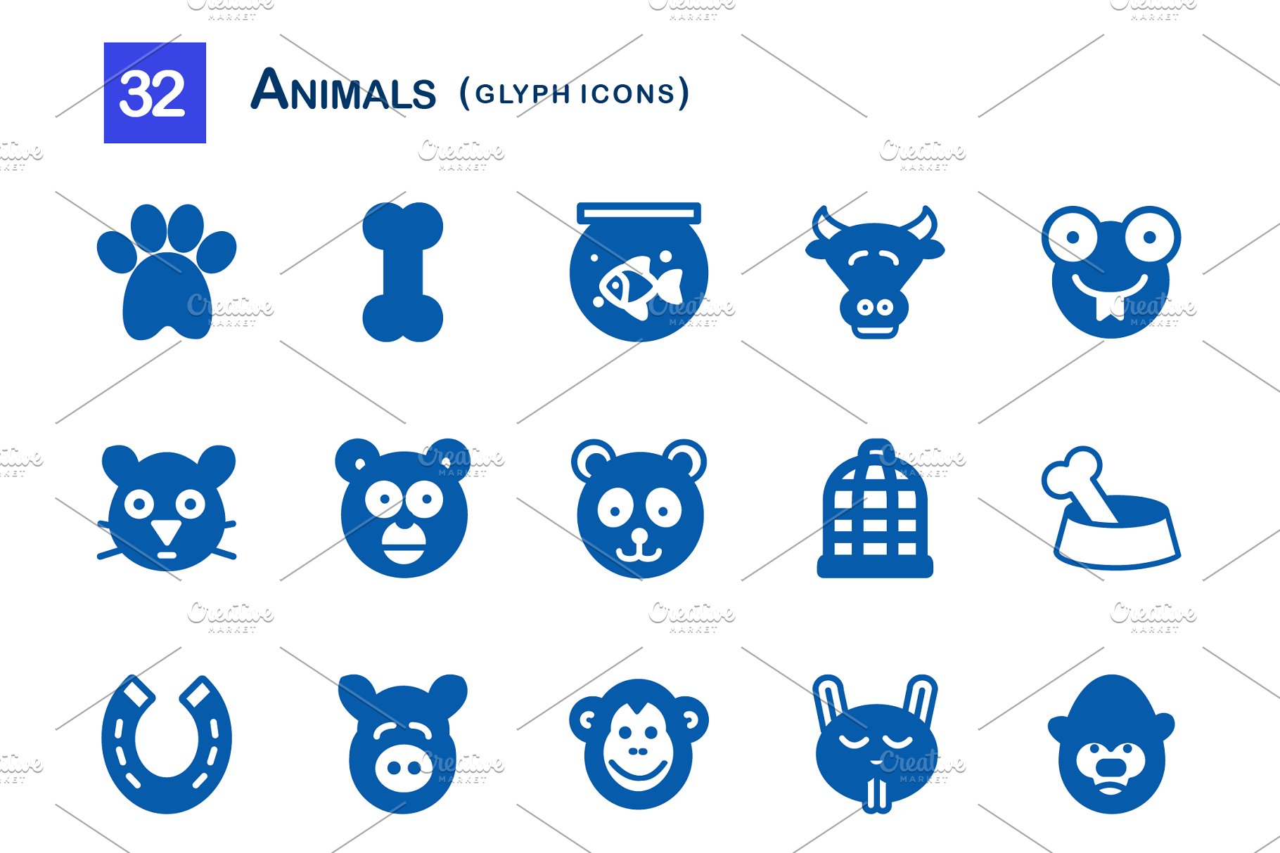 可爱单色动物轮廓图标 32 Animals Glyph Ic