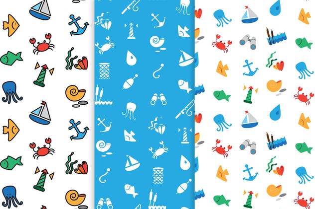 海洋主题图标图案背景纹理 Sea Icons and Pat