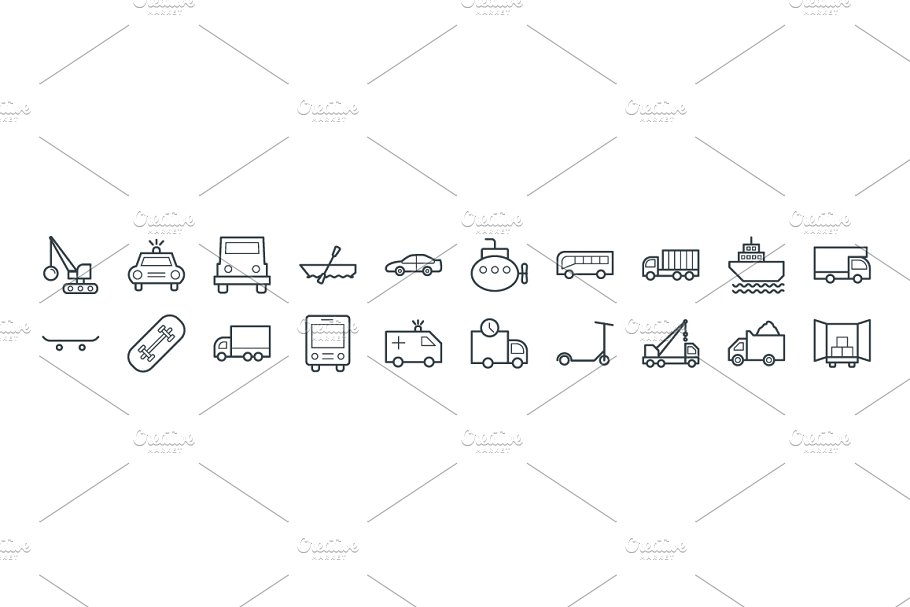 交通工具运输主题简笔画矢量图标 Transport Vec