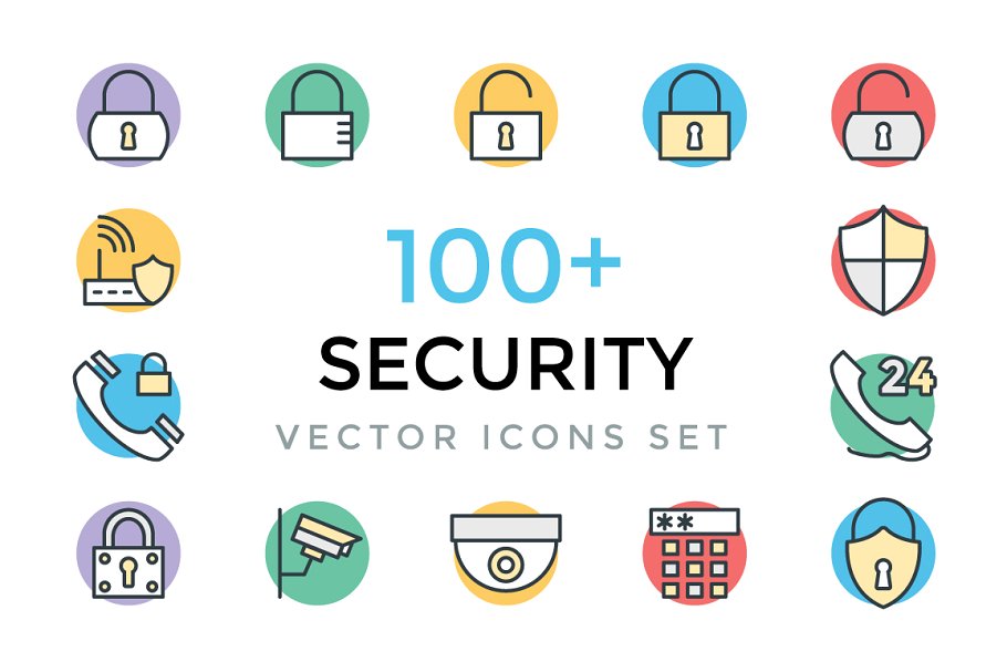 安全矢量图标 100 Security Vector Ic