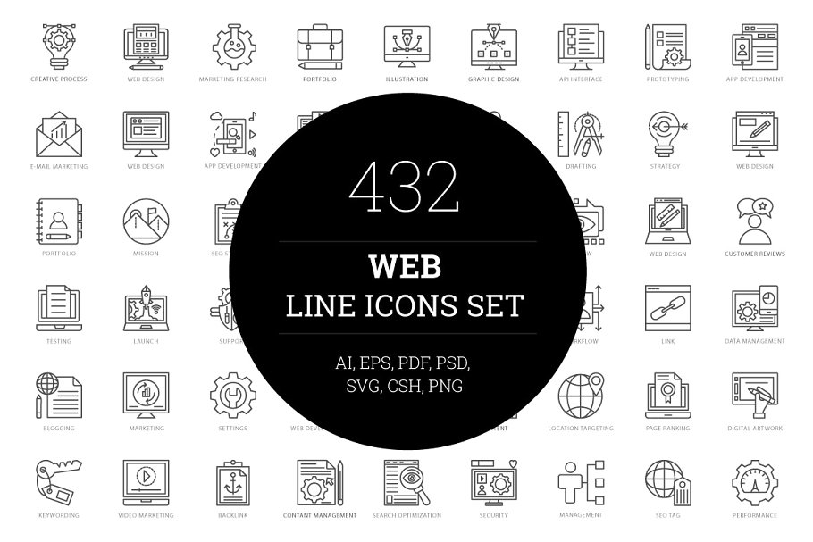 432个Web线型线条图标 432 Web Line Ico