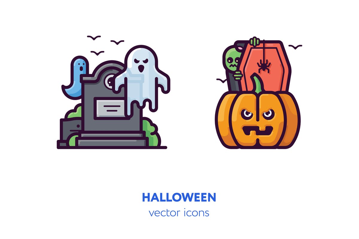 万圣节主题手绘矢量图标1 Halloween icons