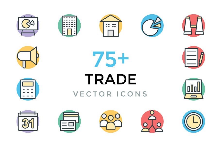 交易市场贸易主题矢量图标 75 Trade Vector