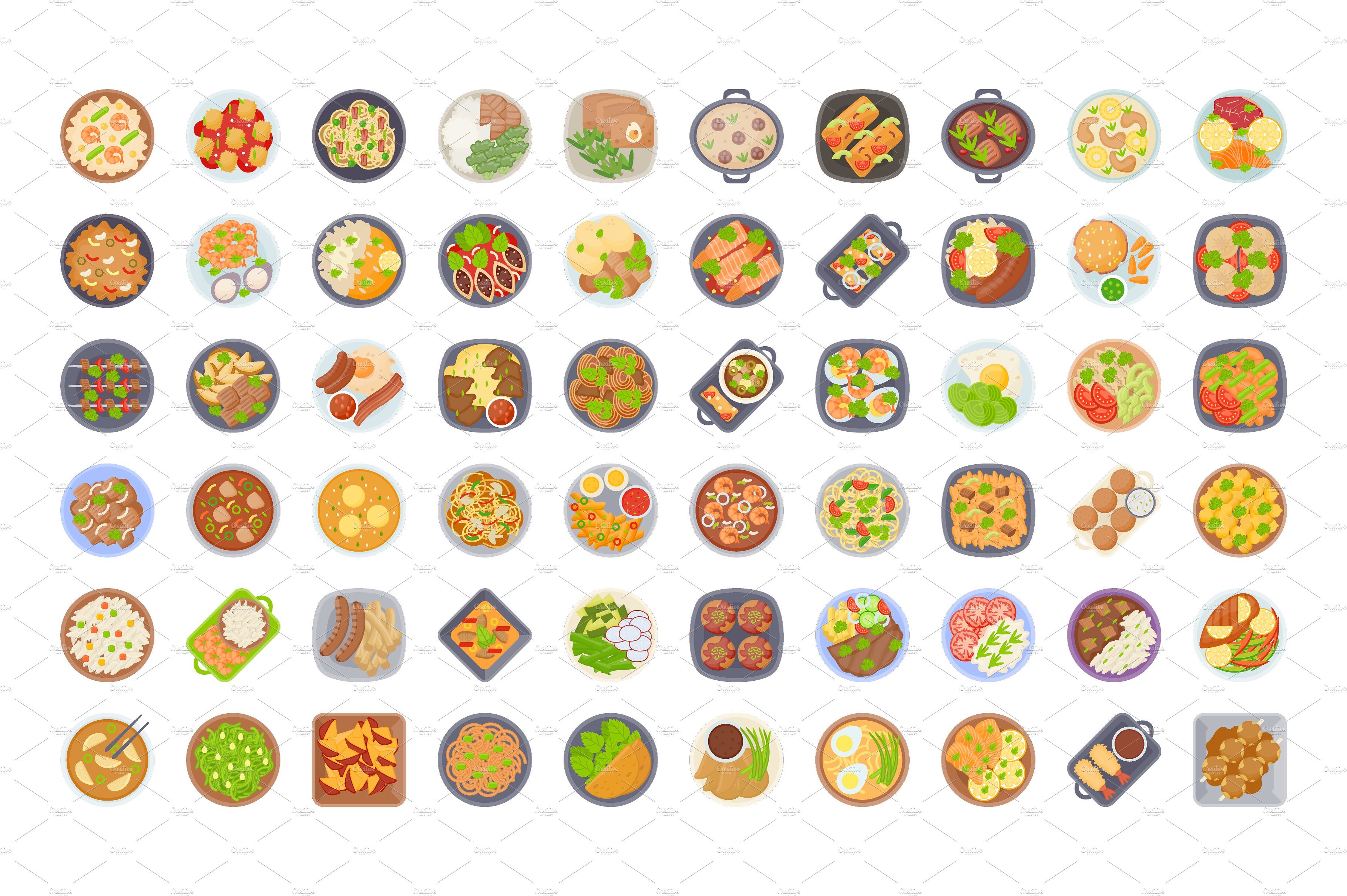 食物盘子图标 60 Food Dishes Flat Ico