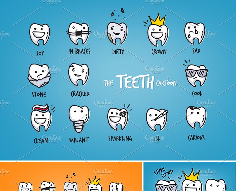 动漫卡通风儿童牙科插图合集 Teeth Graphics #