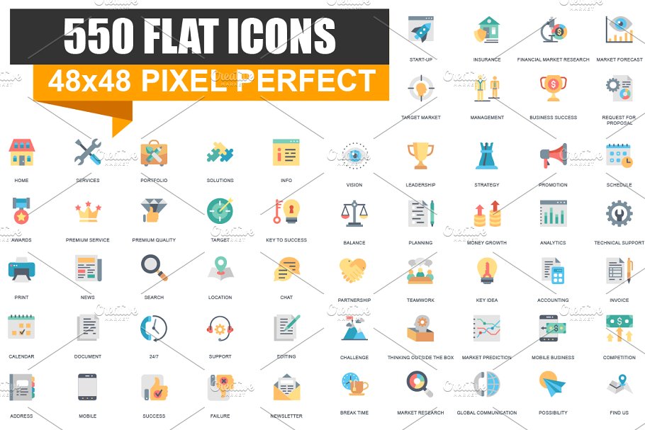 企业商务主题扁平风图标合集 Flat Icons Pack