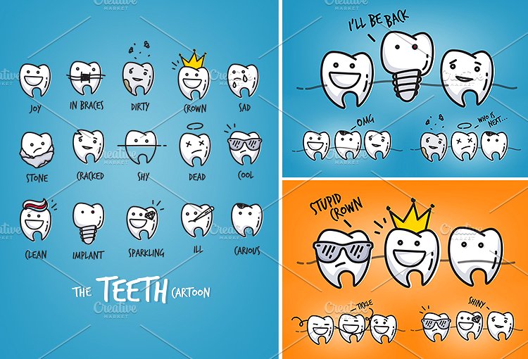 动漫卡通风儿童牙科插图合集 Teeth Graphics #